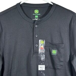 John Deere Mens Warmth Shield Thermal Henley Waffle Knit Long Sleeve Black S New